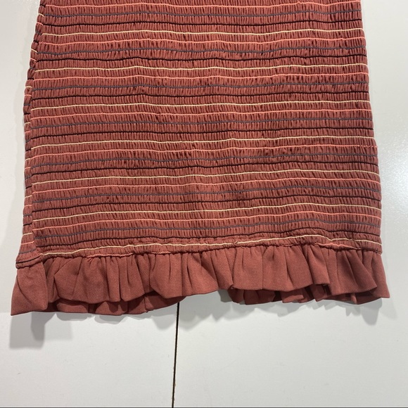 Storia Embroidered Striped Chai Smocked Ruffle Bottom Tie Sleeves Mini Dress S - Picture 14 of 16